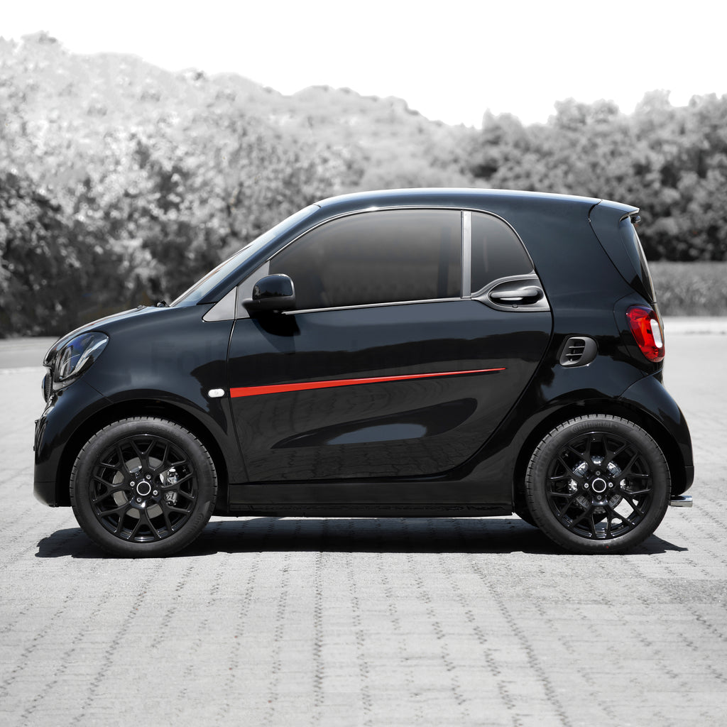 Seitenstreifen für Smart fortwo 453 – 2-teiliges Racing Stripes Folienset, Tuning Aufkleber, passgenau, selbstklebend & wetterfest