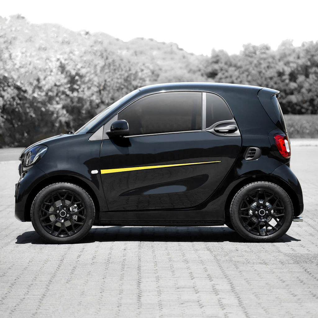 Seitenstreifen für Smart fortwo 453 – 2-teiliges Racing Stripes Folienset, Tuning Aufkleber, passgenau, selbstklebend & wetterfest