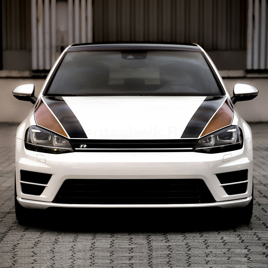Motorhaubenstreifen für VW Golf 7 – 4-teiliges Racing Stripes Folienset, Tuning Aufkleber, passgenau, selbstklebend & wetterfest