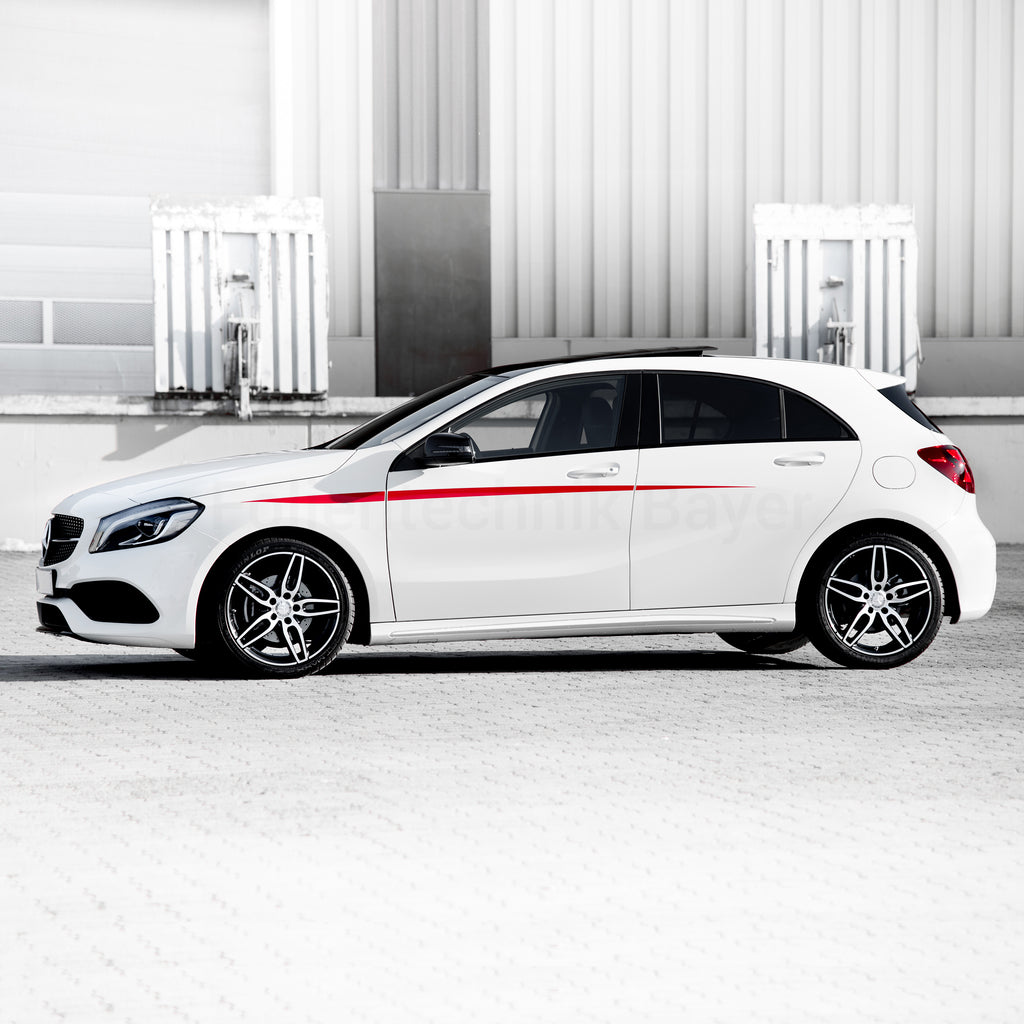 Seitenstreifen für Mercedes A-Klasse W176 – 6-teiliges Racing Stripes Folienset, Tuning Aufkleber, passgenau, selbstklebend & wetterfest