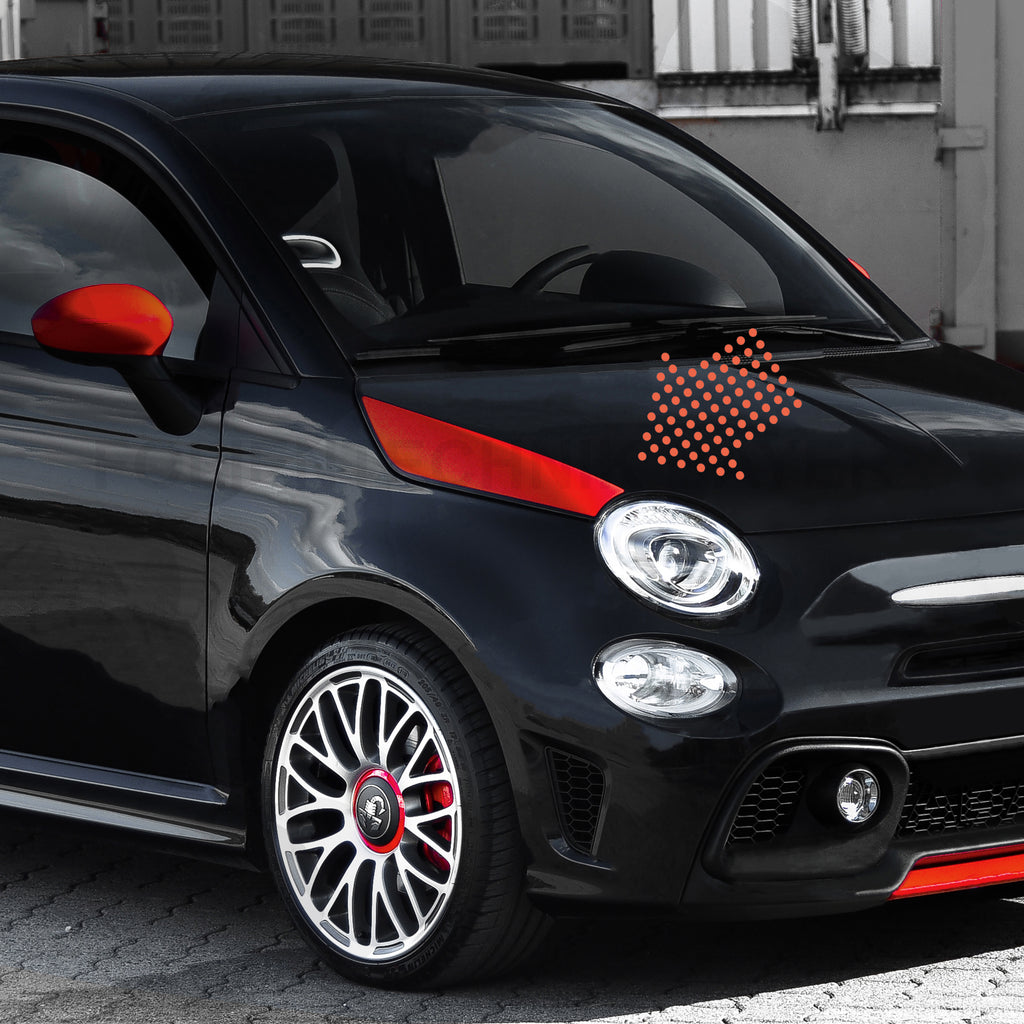 Motorhaubenstreifen für Fiat 500 Abarth 595 – 2-teiliges Racing Stripes Folienset, Tuning Aufkleber, passgenau, selbstklebend & wetterfest