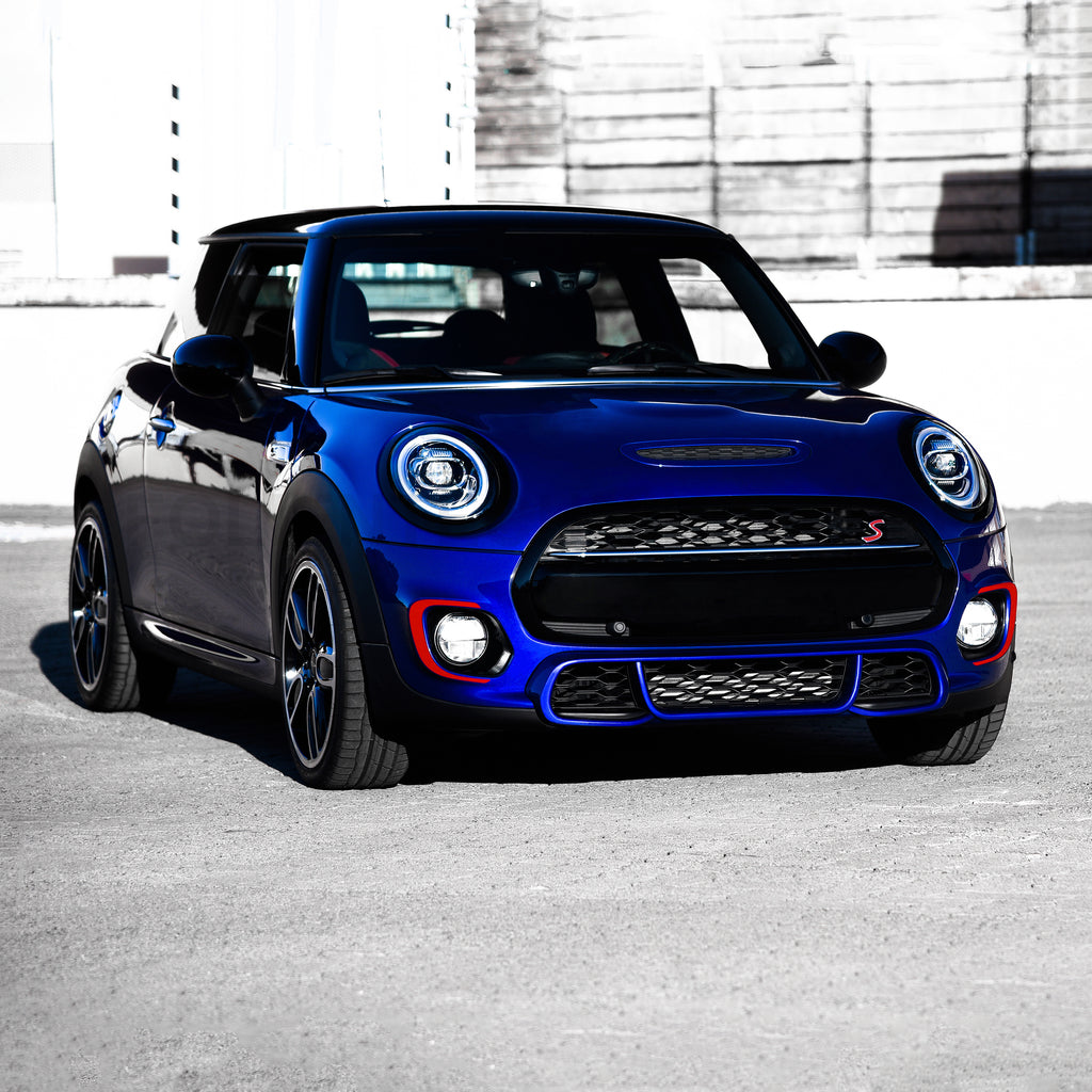 Akzent Streifen für MINI One Cooper JCW F55 F56 F57 – 2-teiliges Folien Dekorset für die Frontstoßstange, Tuning Streifen, passgenau, selbstklebend & wetterfest